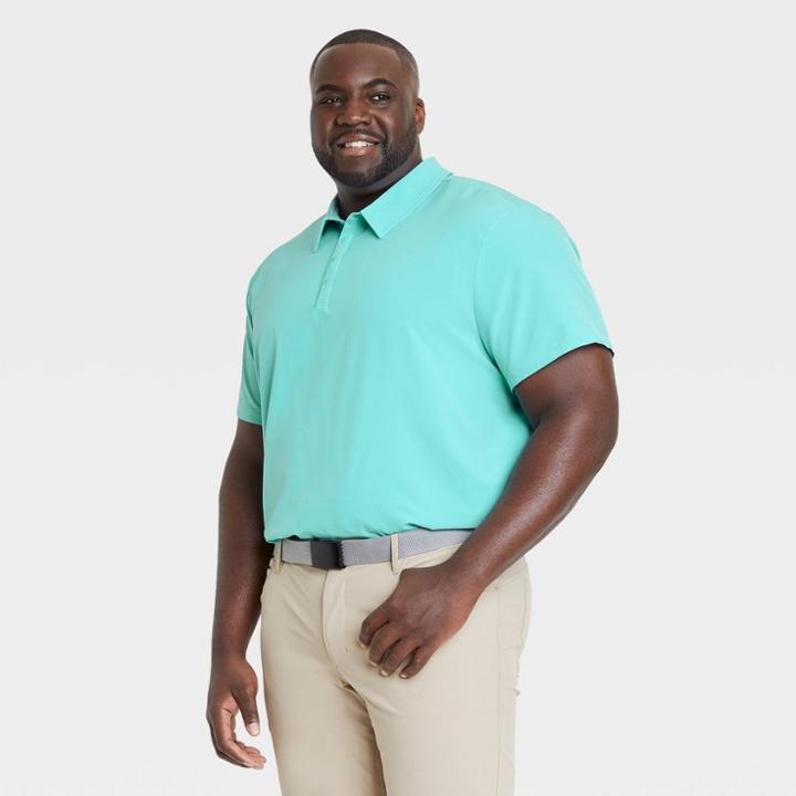 Men's Big & Tall Stretch Woven Polo Shirt - All In Motion Teal Blue