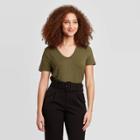 Women's Slim Fit Short Sleeve Scoop Neck T-shirt - A New Day Olive Xs, Women's, Green