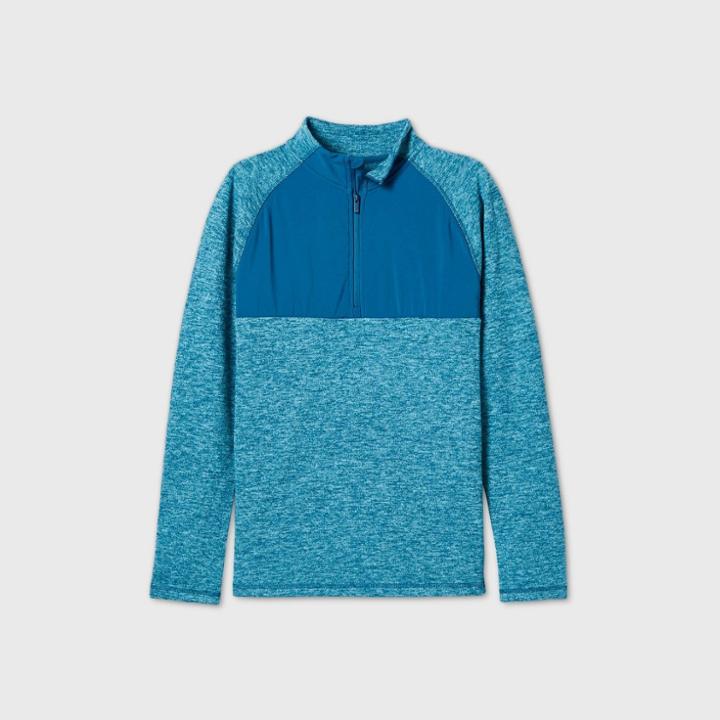 Boys' Sweater Fleece 1/4 Zip Pullover Sweatshirt - All In Motion Deep Teal