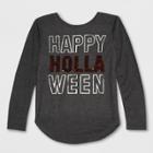 L.o.l. Vintage Girls' Happy Holla Ween Flip Sequin Long Sleeve T-shirt - Charcoal Gray