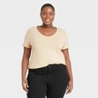 Women's Plus Size V-neck T-shirt - Ava & Viv Tan
