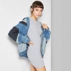 Petitewomen's Striped Short Sleeve Crewneck Knit Mini Dress - Wild Fable White