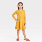 Girls' Printed Long Sleeve Knit Dress - Cat & Jack Mustard Yellow