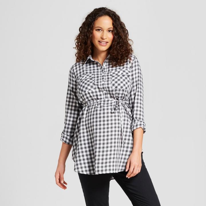 Maternity Gingham Long Sleeve Popover Tunic - Isabel Maternity By Ingrid & Isabel Black Xxl, Infant Girl's