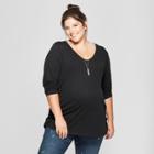 Maternity Plus Size Long Sleeve Shirred T-shirt - Isabel Maternity By Ingrid & Isabel Black