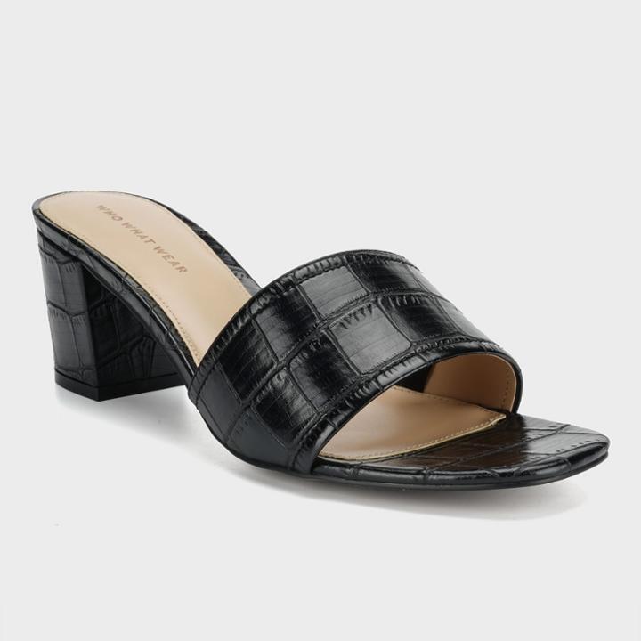Women's Kalyn Croc Heeled Mules - Who What Wear Black