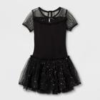 Danshuz Toddler Girls' Double Layer Skirt With Sequin Mesh Yoke Short Sleeve Activewear Dress - Black 2-4,