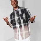 Men's Big & Tall Long Sleeve Dip Dye Plaid Curved Hem Button-down Shirt - Original Use Black