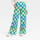 Grayson Threads Women's Colorful Print Checkered Wide Leg Graphic Pants -
