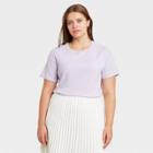 Women's Plus Size Short Sleeve Rib T-shirt - A New Day Light Purple