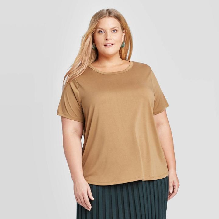 Women's Plus Size Short Sleeve Crewneck Sandwash T-shirt - A New Day Brown X, Women's