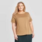 Women's Plus Size Short Sleeve Crewneck Sandwash T-shirt - A New Day Brown X, Women's
