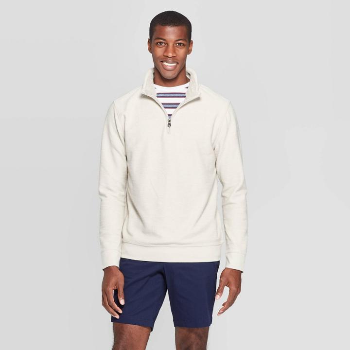 Men's Standard Fit Long Sleeve 1/4 Zip Sherpa Collar Sweater - Goodfellow & Co Beachcomber