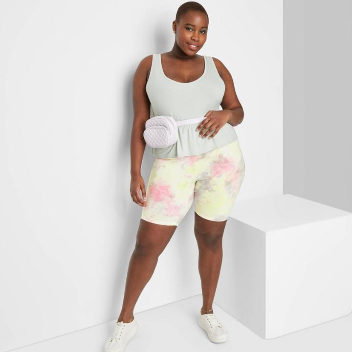Women's Plus Size High-rise Tie-dye Bike Shorts - Wild Fable Pink/blue 1x, Women's,