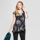 Women's Floral Print Cap Sleeve Blouse - Knox Rose Black