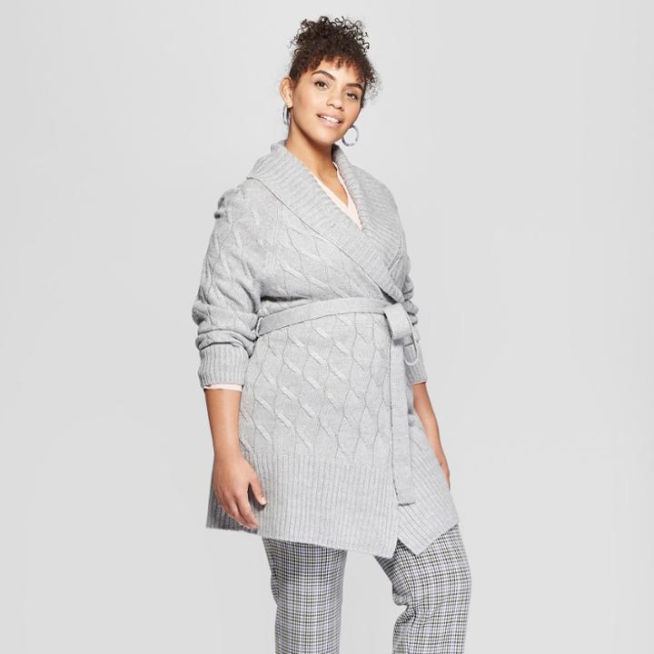 Women's Plus Size Shawl Collar Wrap Cardigan - Ava & Viv Gray X