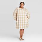 Women's Plus Size Plaid Balloon Long Sleeve Dress - Who What Wear Beige 1x, Women's,