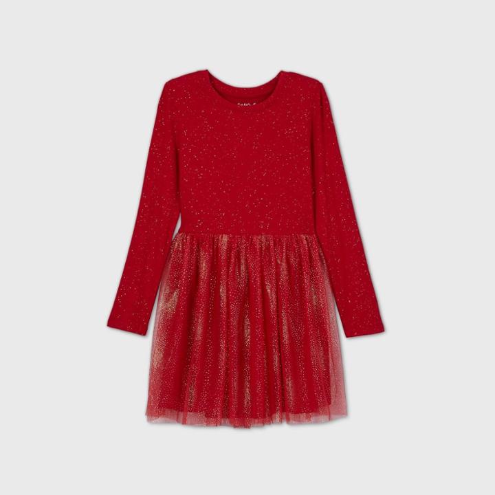 Girls' Long Sleeve Cozy Tulle Dress - Cat & Jack Red