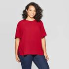 Women's Plus Size Flutter Short Sleeve Crewneck Top - Ava & Viv Red