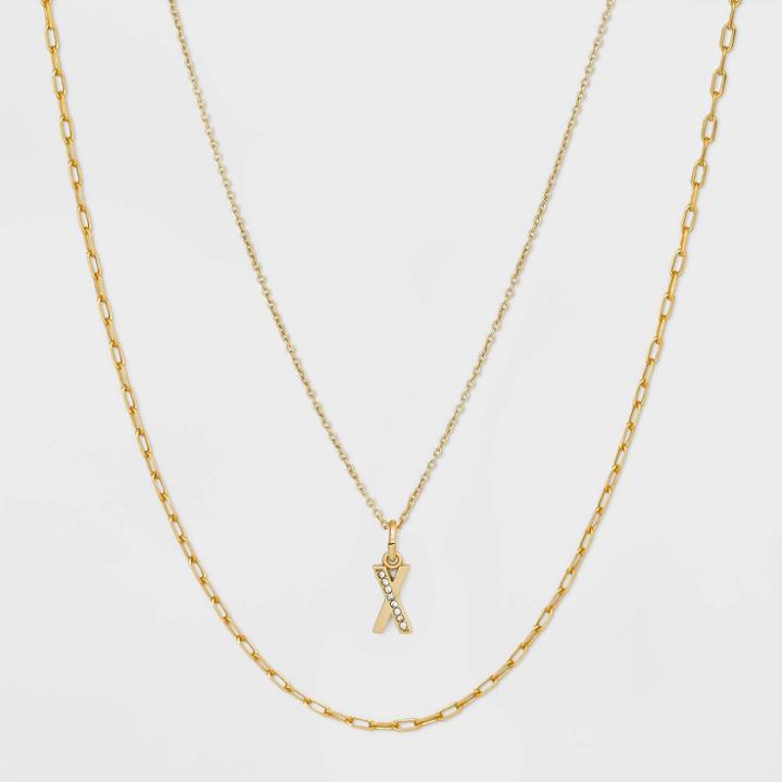 14k Gold Plated Crystal Initial 'x' Pendant Chain Necklace - A New Day Gold