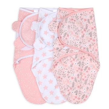 The Peanutshell Swaddle Wrap - Pink Floral Stars -