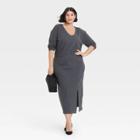 Women's Plus Size Long Sleeve Lounge Shift Dress - Ava & Viv Charcoal Gray