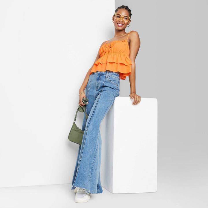 Women's Tiered Ruffle Tank Top - Wild Fable Orange Xxs
