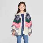 Girls' Fringe Cap Sleeve Open Layering Sweater - Cat & Jack Cream/navy/coral