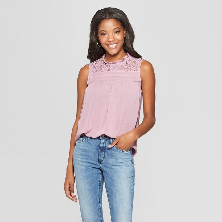 Women's Sleeveless Lace Woven Tank Top - Xhilaration Lilac (purple)