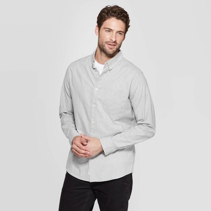 Men's Slim Fit Long Sleeve Northrop Poplin Button-down Shirt - Goodfellow & Co Heather Gray Xl, Men's, Grey Gray