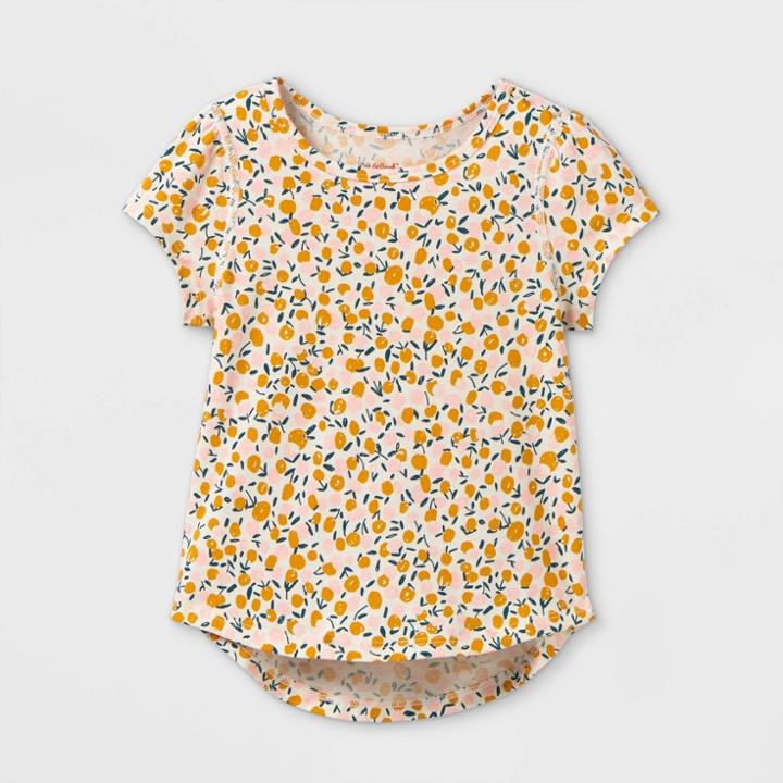 Toddler Girls' Adaptive Floral Short Sleeve T-shirt - Cat & Jack - Light Mustard Yellow