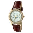 Target Women's Peugeot Multi-function Leather Strap Watch With Crystals From Swarovski Accents - Gold & Brown, Burgundy