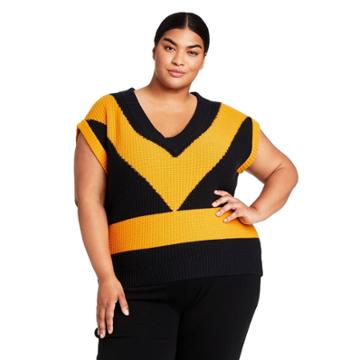 Women's Plus Size V-neck Sweater Vest - Victor Glemaud X Target Black/gold