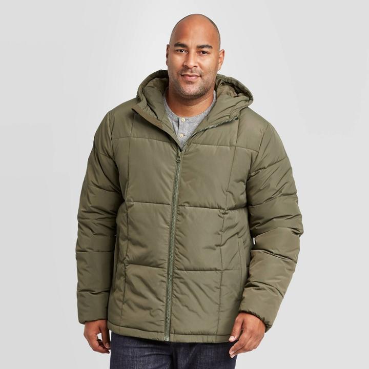 Men's Tall Hooded Puffer Jacket - Goodfellow & Co Olive Green