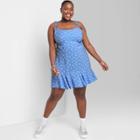 Women's Plus Size Sleeveless Tie-strap Drop Hem Dress - Wild Fable Blue Floral