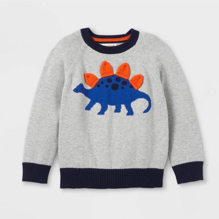 Toddler Boys' Dinosaur Crew Neck Pullover Sweater - Cat & Jack Heather Gray