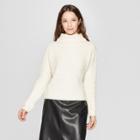 Women's Long Sleeve Textured Mock Neck Pullover Sweater - Prologue Cream (ivory)