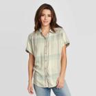 Women's Plaid Short Sleeve Button-down Camp Shirt - Universal Thread Green L, Women's,