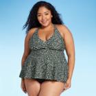 Women's Plus Size Flowy Racerback Tankini Top - Kona Sol Tortoise Blue Print