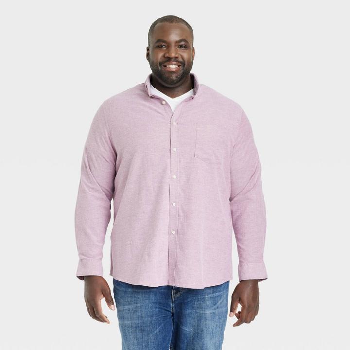 Men's Big & Tall Regular Fit Stretch Oxford Long Sleeve Button-down Shirt - Goodfellow & Co Red