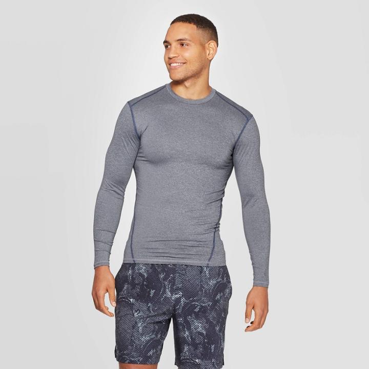 Men's Long Sleeve Compression Shirt - C9 Champion Charcoal Gray Heather L, Size: Large, Grey Gray Grey