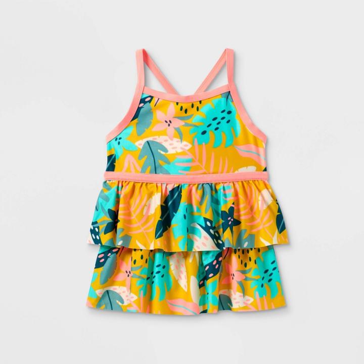 Girls' Adaptive Abdominal Access Palms Tankini Top - Cat & Jack