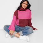 Women's Cropped Turtleneck Pullover Sweater - Wild Fable Magenta Colorblock Xs, Pink Colorblock