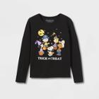 Girls' Peanuts 'trick Or Treat' Halloween Long Sleeve Graphic T-shirt - Black