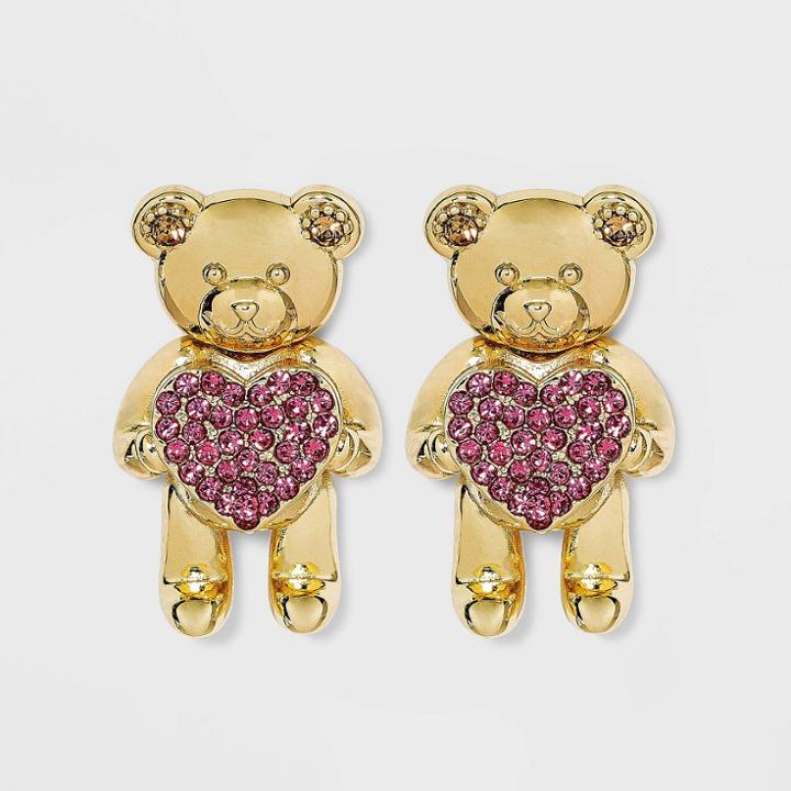 Sugarfix By Baublebar Crystal And Gold Teddy Bear Statement Earrings - Pink