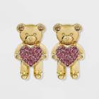 Sugarfix By Baublebar Crystal And Gold Teddy Bear Statement Earrings - Pink
