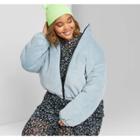 Women's Plus Size Corduroy Zip-up Puffer Jacket - Wild Fable Teal 1x, Women's, Size: