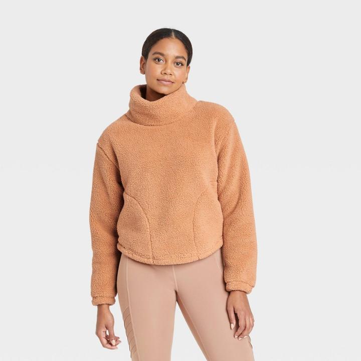 Women's Cozy Cowl Neck Pullover Sweatshirt - All In Motion Camel