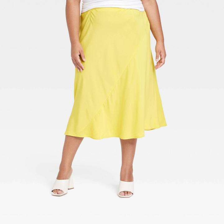 Women's Plus Size Bias Midi Skirt - Ava & Viv Yellow X