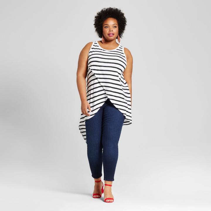 Women's Plus Size Tunic Tank - Ava & Viv Black/white